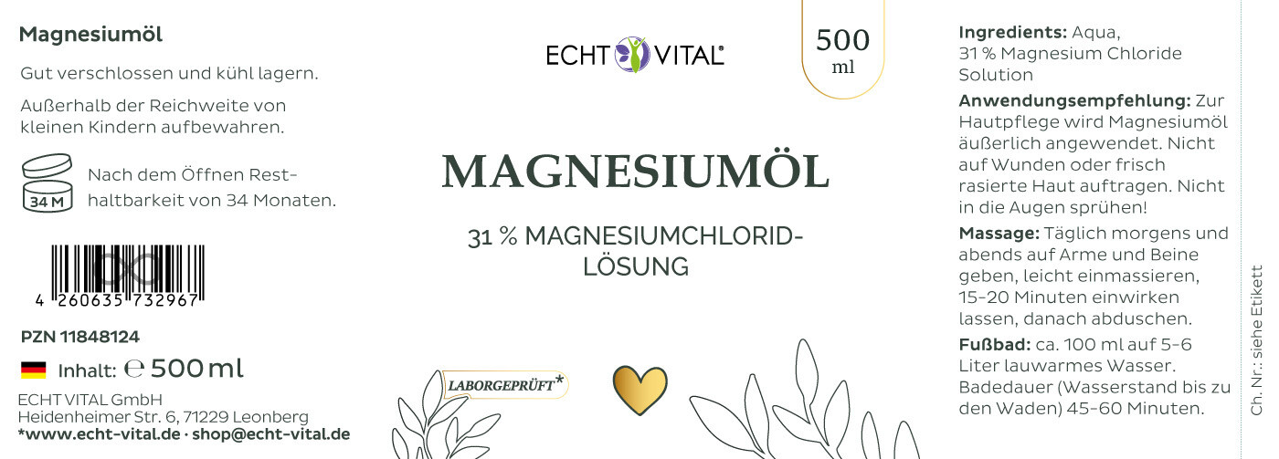 magnesium oil,  magnesium chloride solution,  500 ml,  31% magnesium chloride,  label angebots