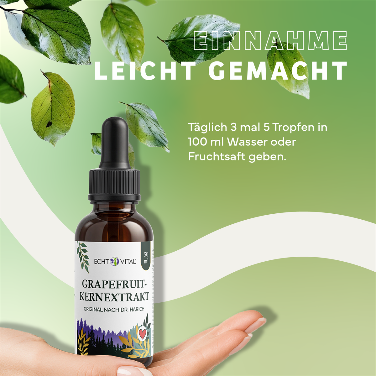Kräuterig, Kräuter, Werbung, Plakat, Blatt, Grapefruit, Kernextrakt, Tropfen, Flasche, 50 ml, Kräuterextrakt, Grapefruit, Tropfen, Flasche, 50 ml