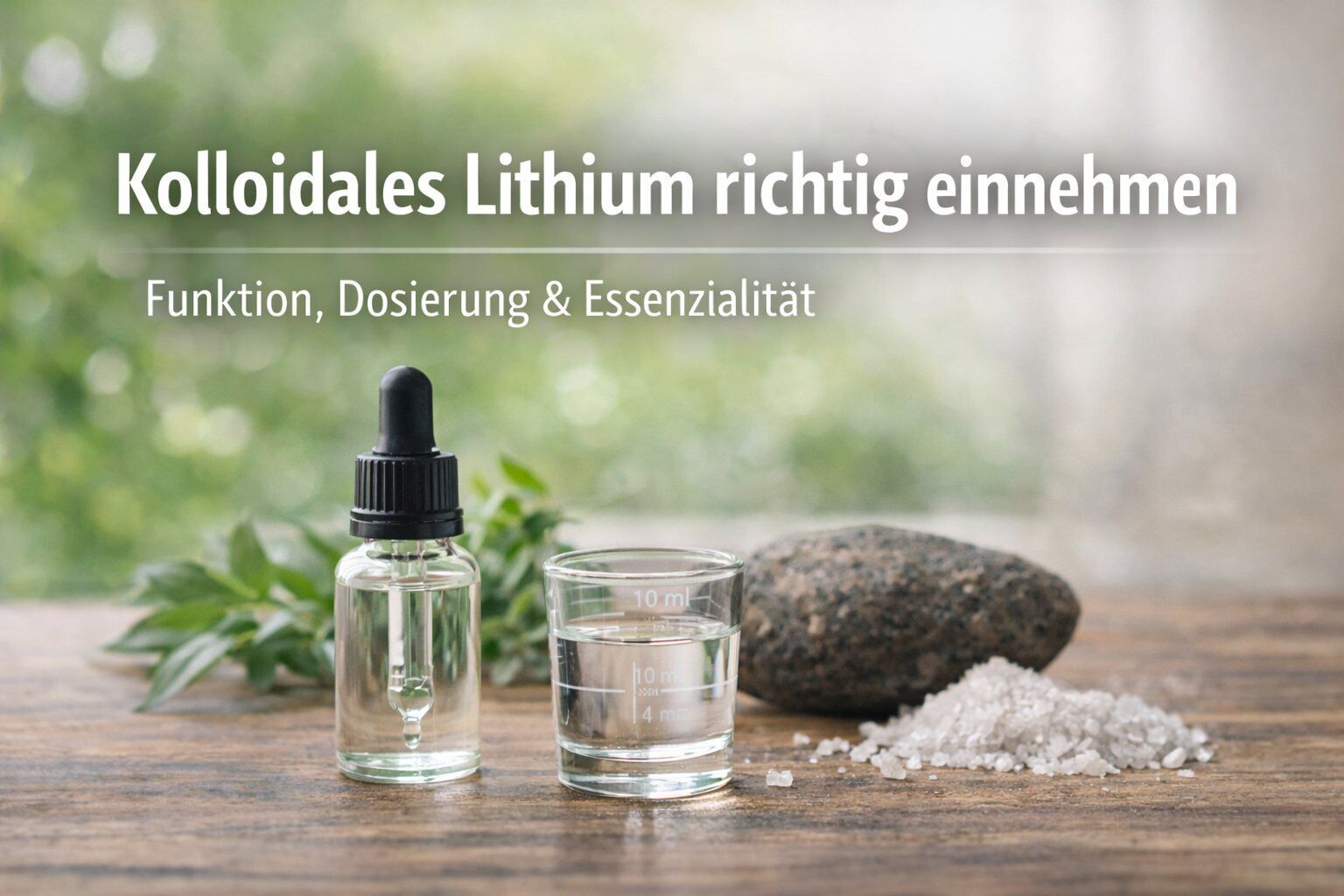 Kolloidales Lithium, Lithium Lösung, Dropperflasche, Messglas, Salzkieseln, Kolloidales Lithium, Tinkturenflasche, Glasflasche, Messbecher-Set, Salzsteine