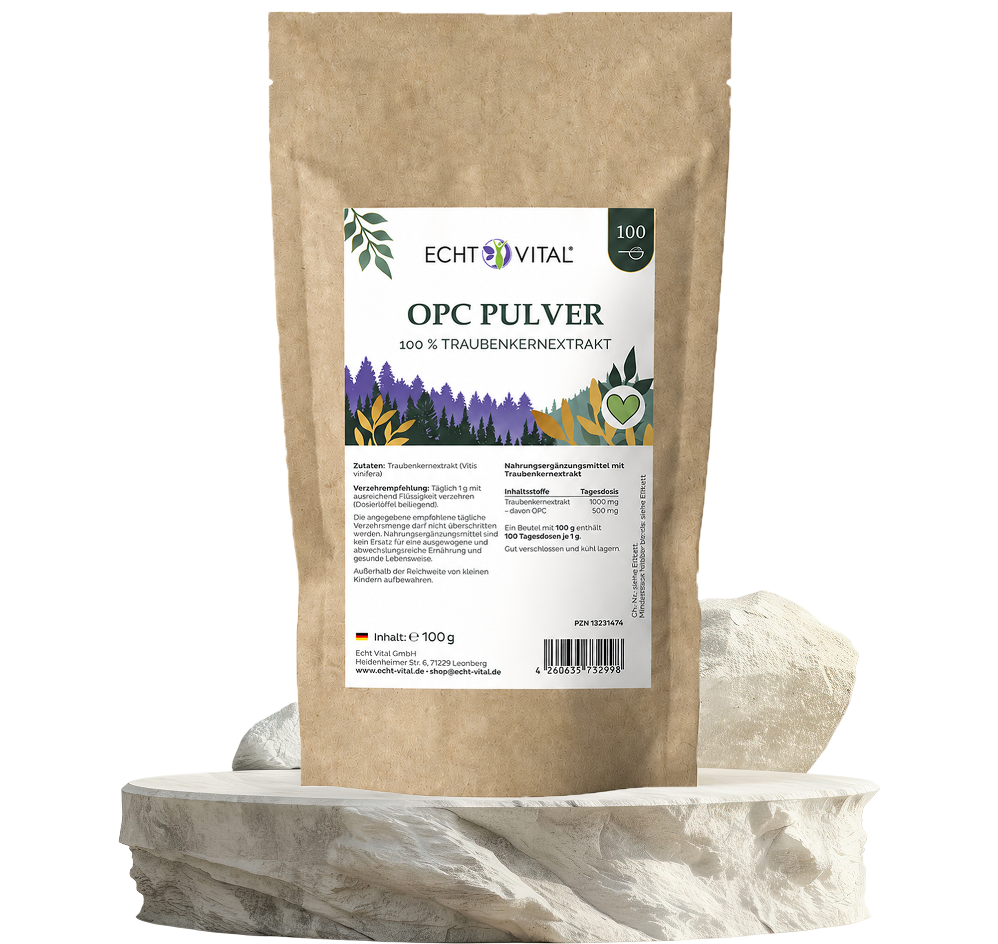 opc pulver, traubenkernextrakt, 100 g, linguistic, echt vital