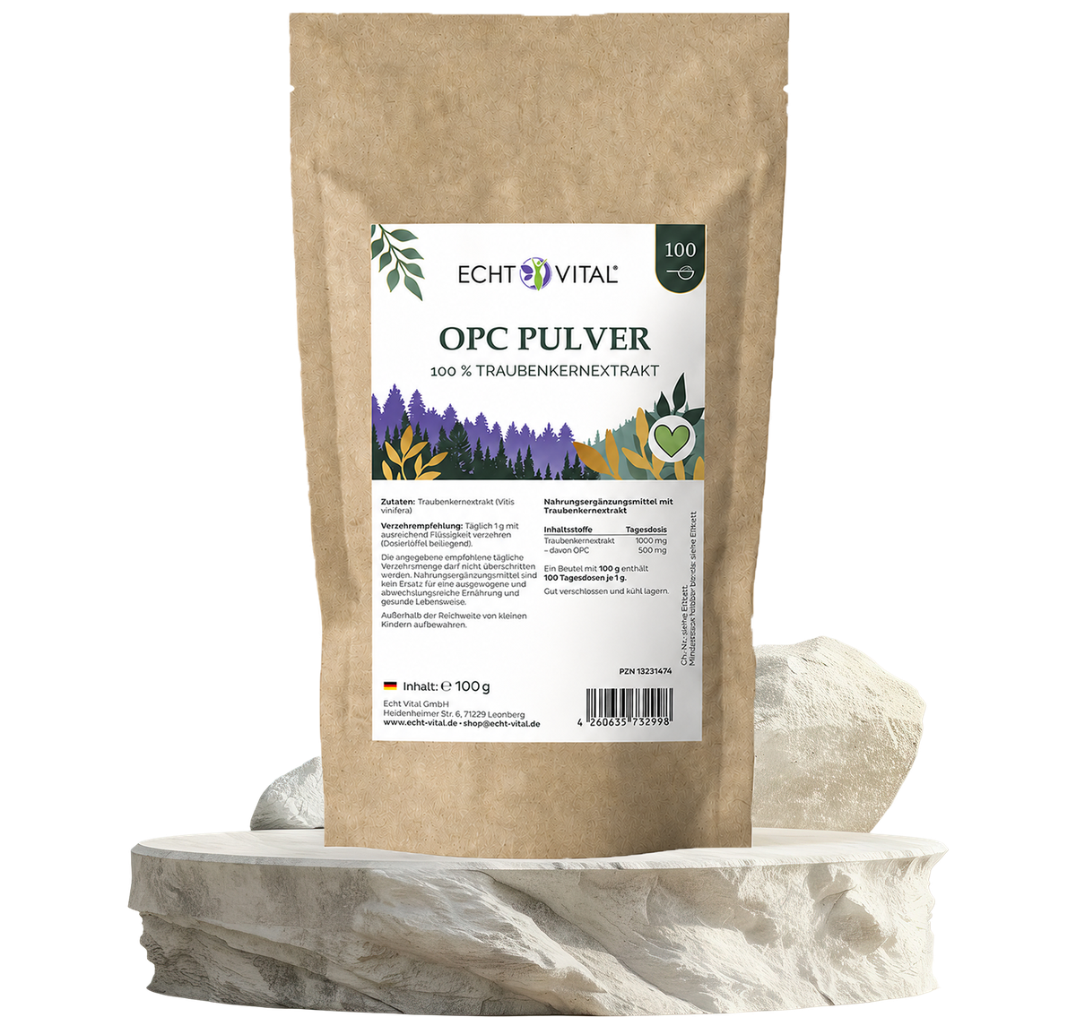 opc pulver, traubenkernextrakt, 100 g, linguistic, echt vital,  OPC Pulver, Traubenkernextrakt, Pulver, Nahrungsergänzung, Trockenprodukt
