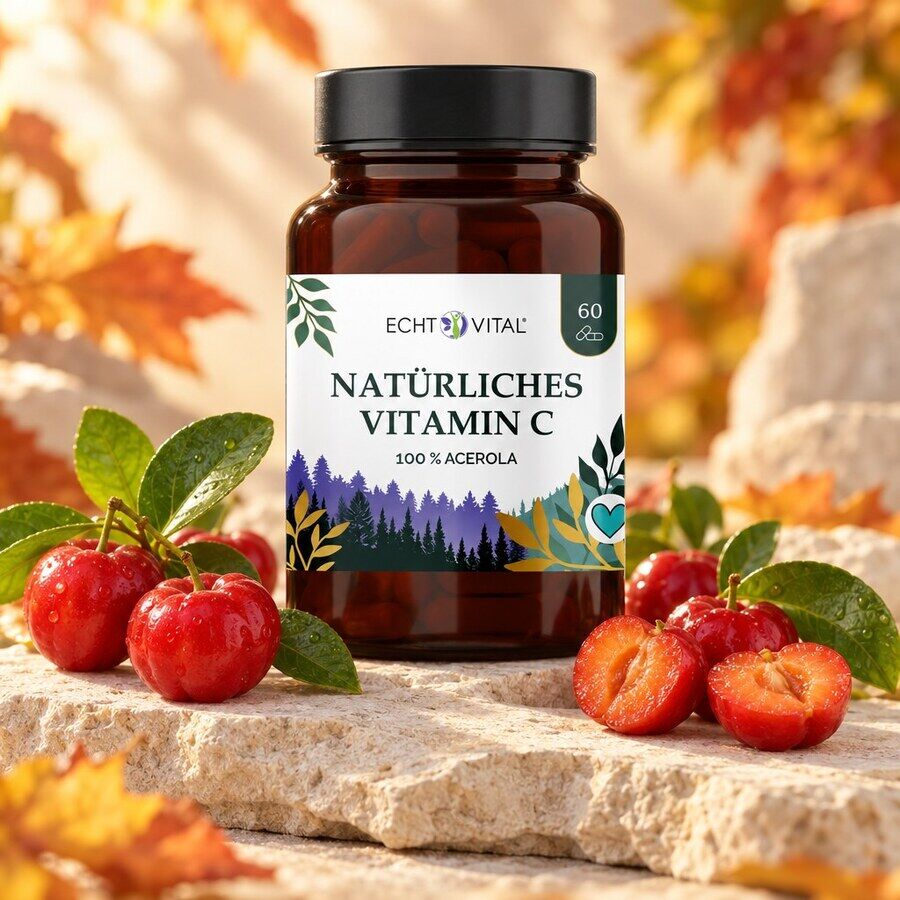 Echt Vital Vitamin C aus Acerola mit frischen Acerola-Kirschen