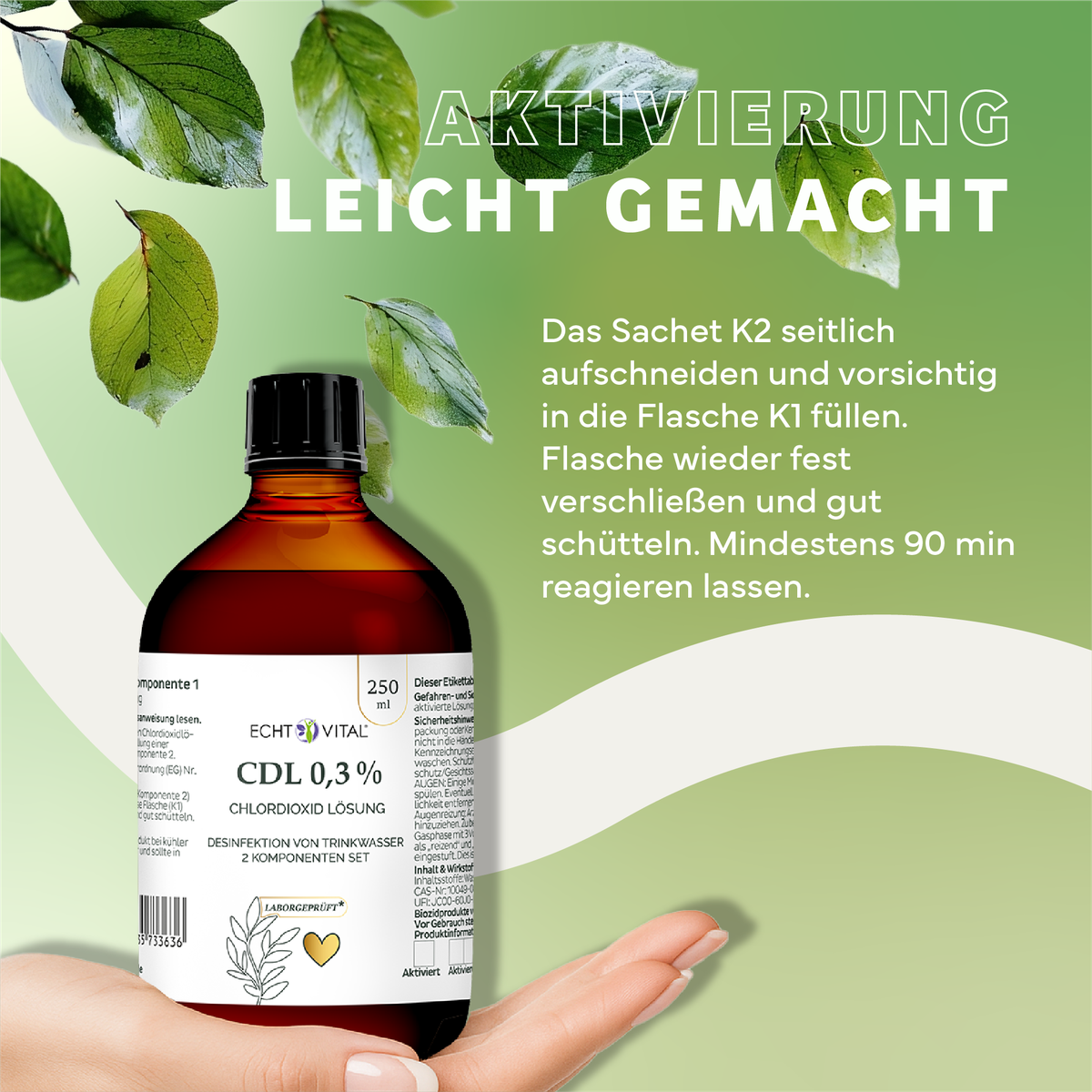 Kräuterig, Werbung, Sirup, Plakat, Flasche, Desinfektionslösung, Chlordioxid, Flasche, 250 ml, Etikett