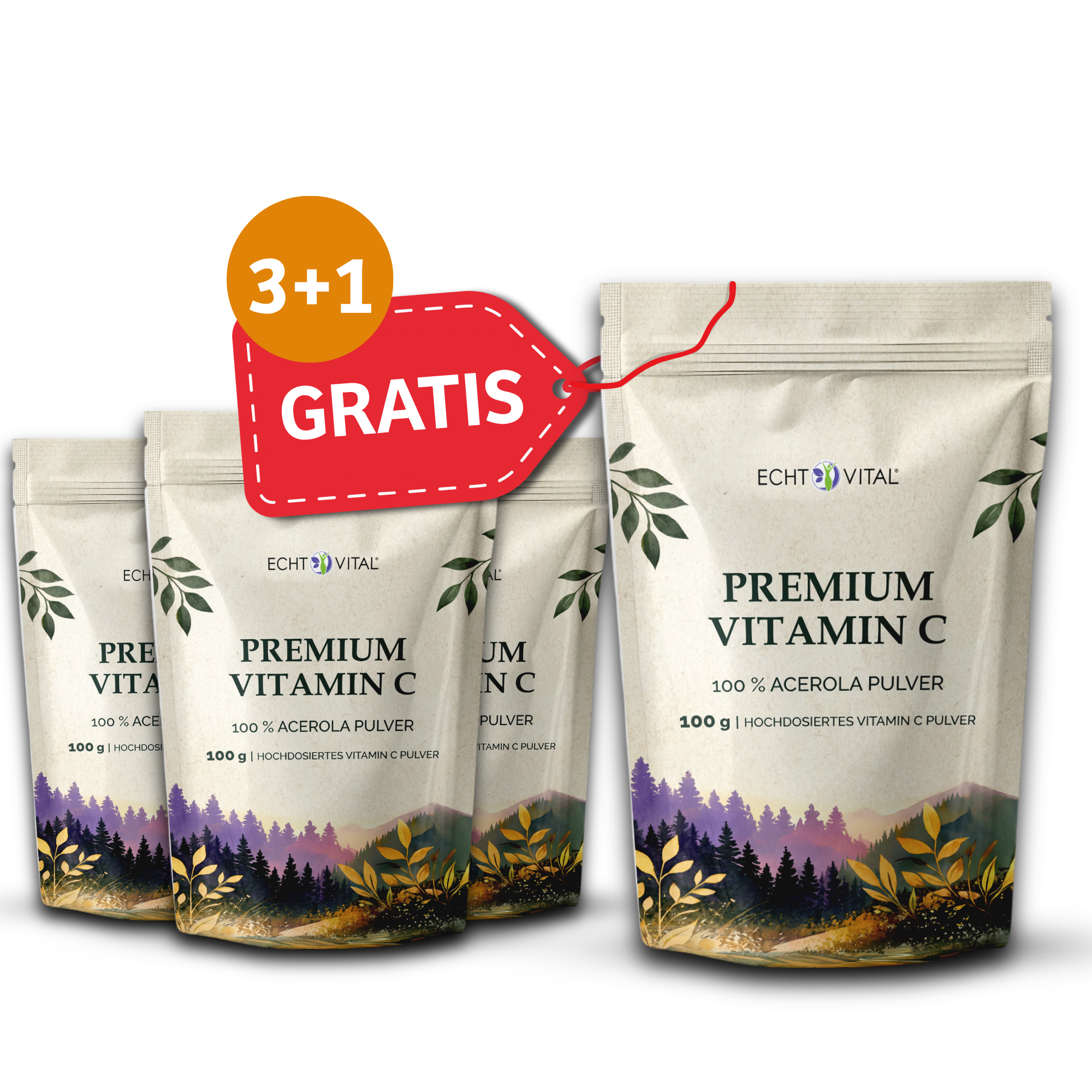 Vitamin C, Pulver, Acerola, Premium, Verpackung