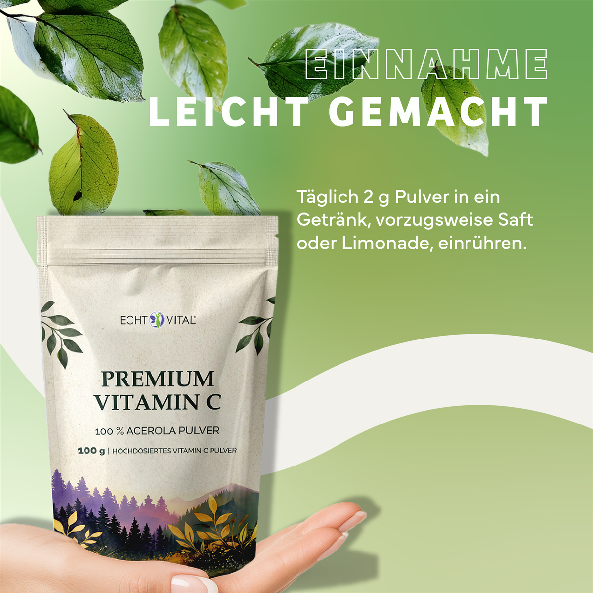 Vitamin C, Acero la Pulver, Puder, Hochdosiertes, Pulver, Vitamin C, Acerola, Pulver, Beutel, Pflanze