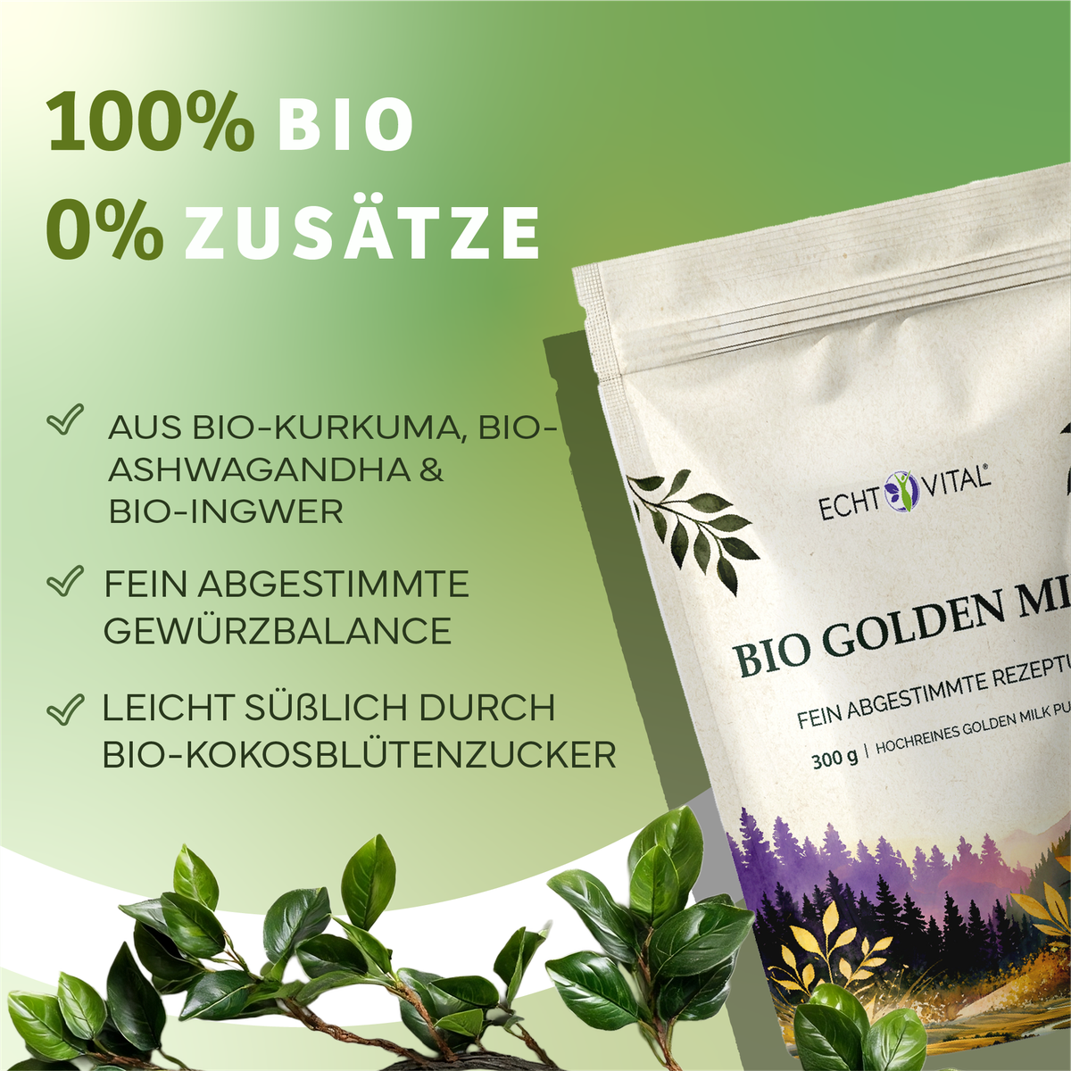Kräuterig, Kräuter, Pflanze, Werbung, Plakat, Produktverpackung, Bio-Milchpulver, Bio-Goldene-Milch, Kurkuma, Ingwer