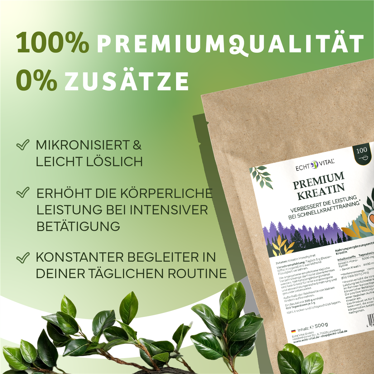 Werbung, Plakat, Kräuter, Pflanze, Kreatin, Nahrungsergänzung, Kreatin Pulver, Portion 500g, Jahreshalt?