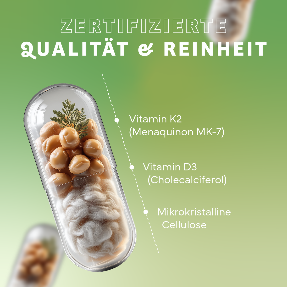 Werbung, Plakat, vitamin K2, D3, Mikrocristalline Cellulose, Kapsel, Nahrungsergänzung