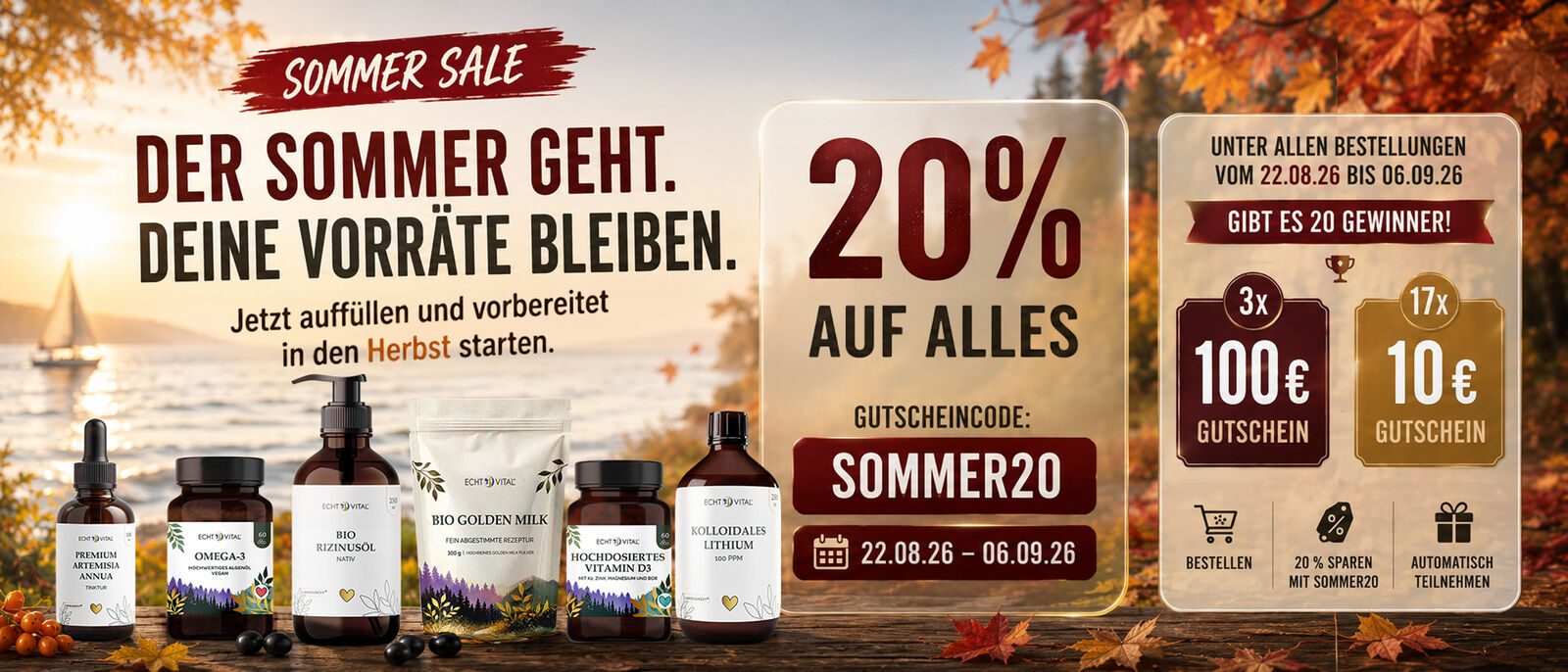 Sommer Sale: 20 % Rabatt auf alles mit Code SOMMER20, nur bis 6. September