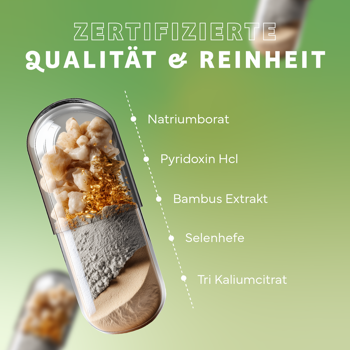 Werbung, Plakat, Werbung, Pillenform, Kapseln, Natriumborat, Pyridoxinhcl, Selenhefe