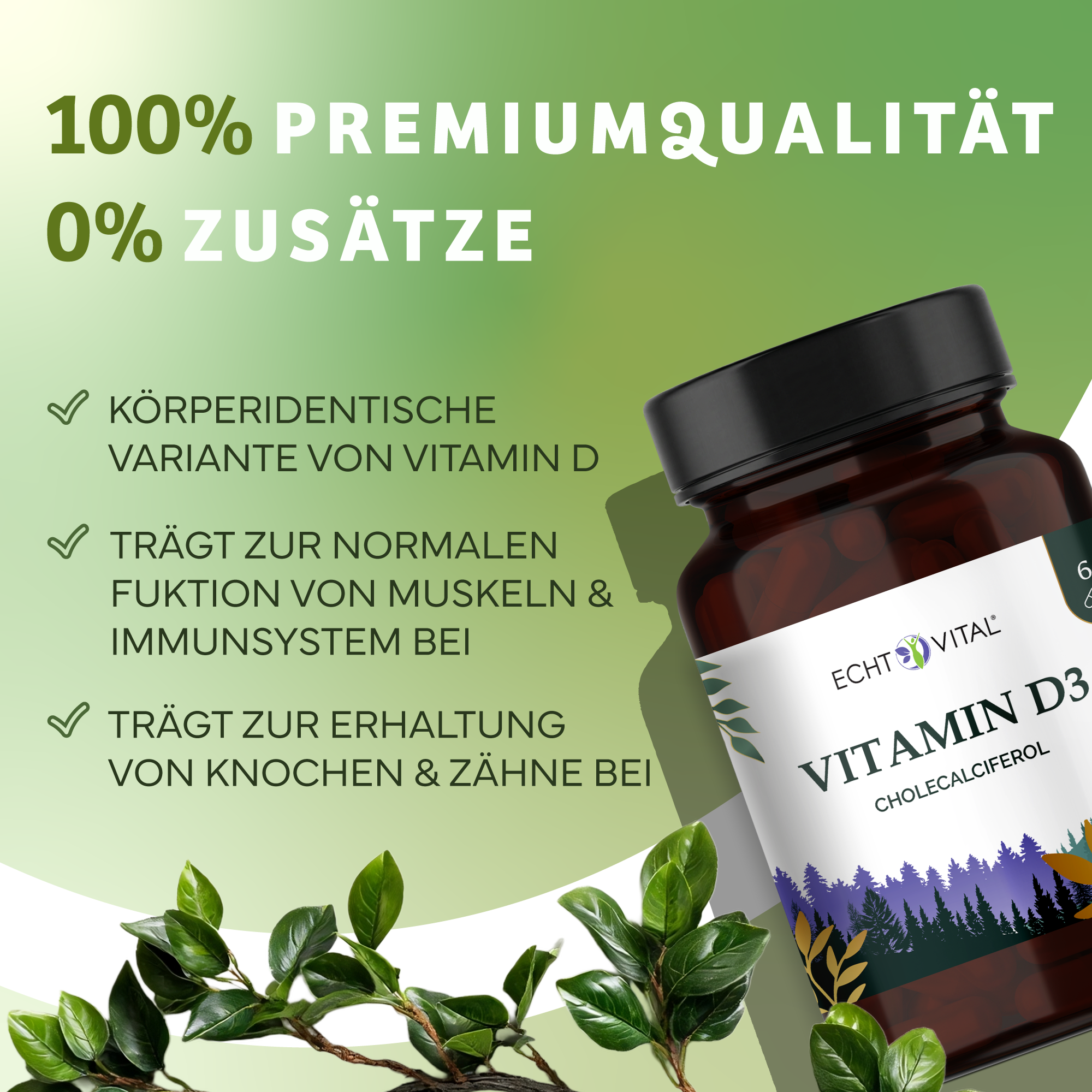 Vitamin D, Cholecalciferol, Vitaler Flasche, Kapseln, Ernährungs ergänzung