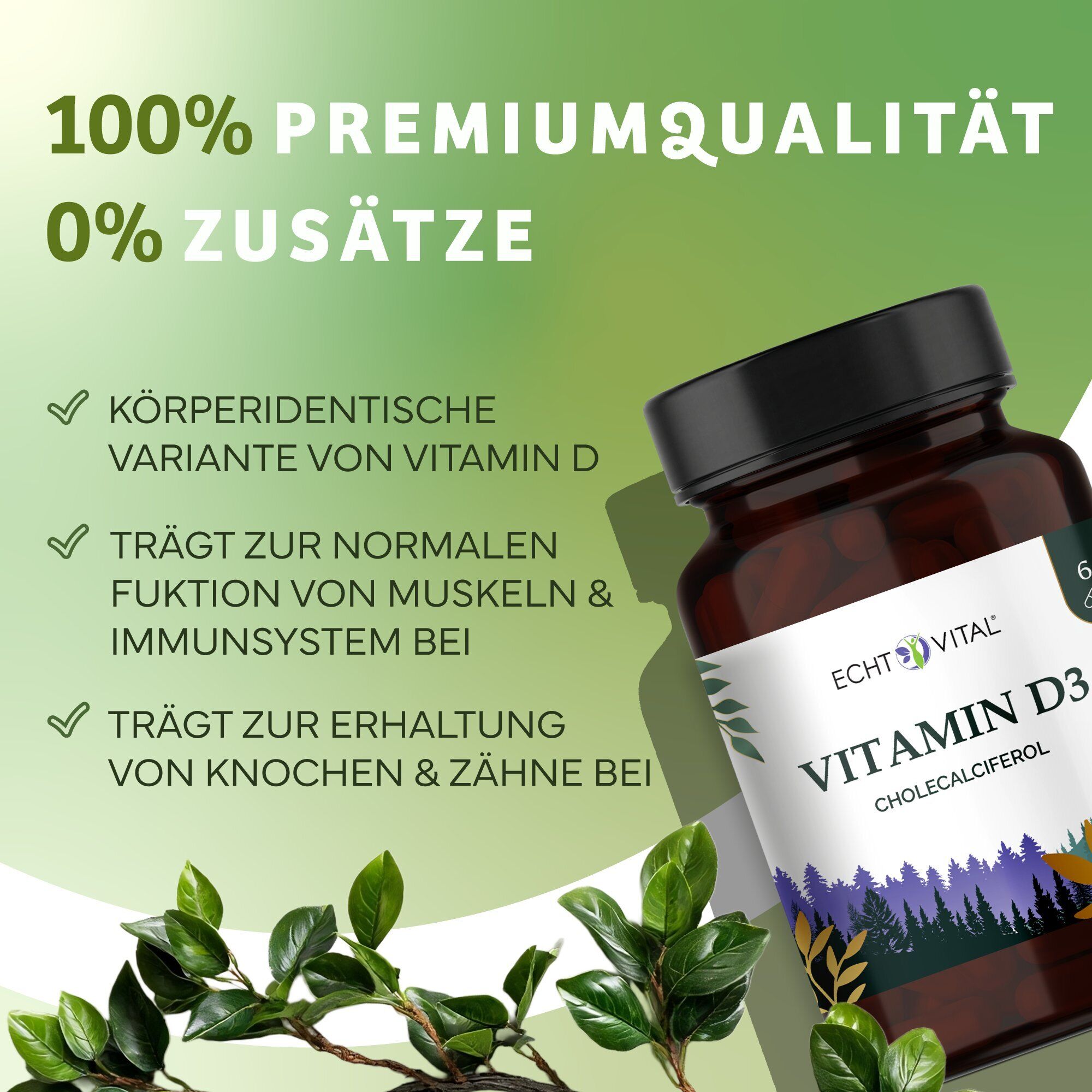 Vitamin D, Cholecalciferol, Vitaler Flasche, Kapseln, Ernährungs ergänzung, Vitamin D3, Cholecalciferol, Flasche, Nahrungsergänzung, Grüner Hintergrund