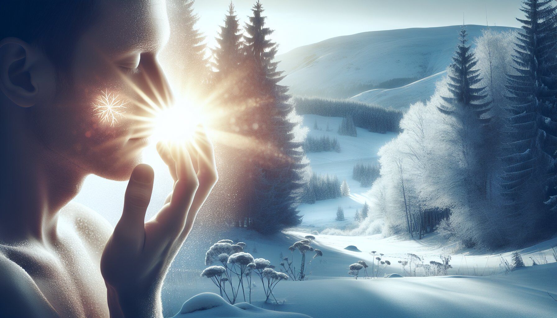 Sonnenlicht, Erwachsener, Weiblich, Person, Frau, winter, schnee, landschaft, wald, winterlich