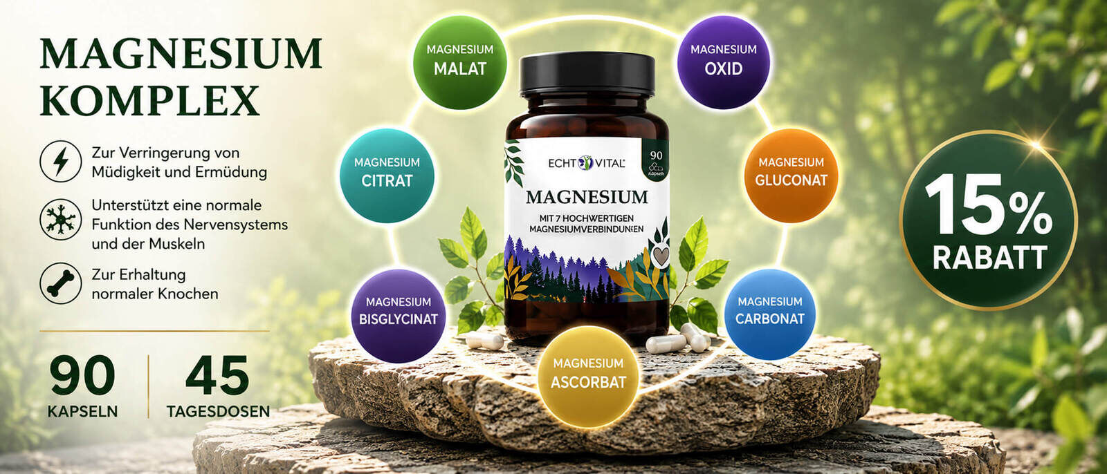 Magnesium Komplex – 7 hochwertige Magnesiumverbindungen, nur für kurze Zeit 15 % Rabatt