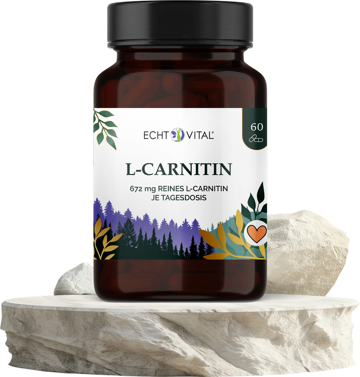 L-Carnitin aus pflanzlicher Fermentation | Carnipure | 672 mg reines L- Carnitin | 60 Kapseln | Echt Vital L-Carnitin aus pflanzlicher Fermentation | Carnipure | 672 mg reines L- Carnitin | 60 Kapseln | Echt Vital