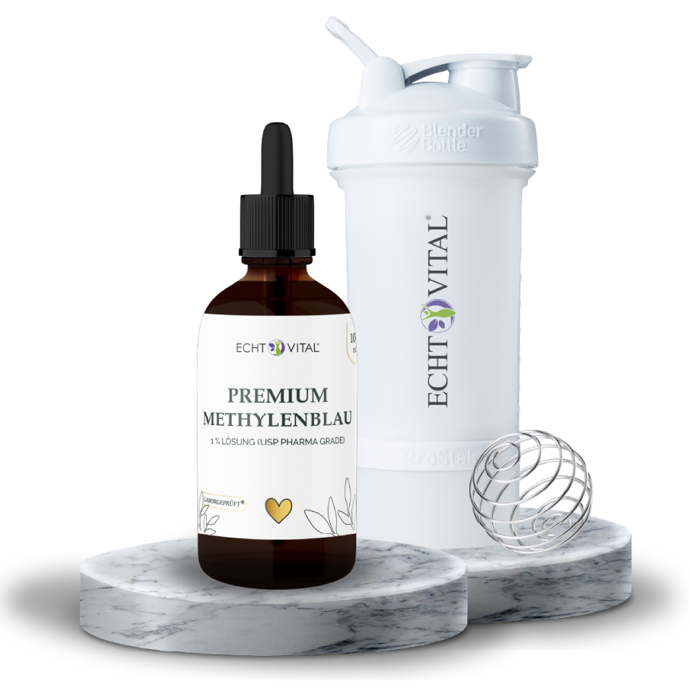 Hochwertiger Shaker und 1 Flasche Premium Methylenblau 1 % Lösung