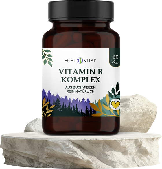 Echt Vital Vitamin B Komplex natürlich, 60 Kapseln, alle 8 B-Vitamine aus gekeimtem Buchweizen