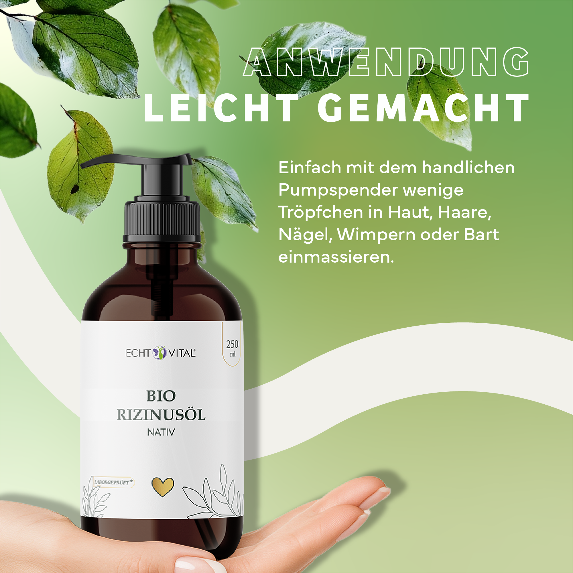 Kräuterig, Pflanze, Werbung, Flasche, Sirup, BIO Rizinusöl, Rizinusöl, Nativ, Pumpe, Flasche 250 ml