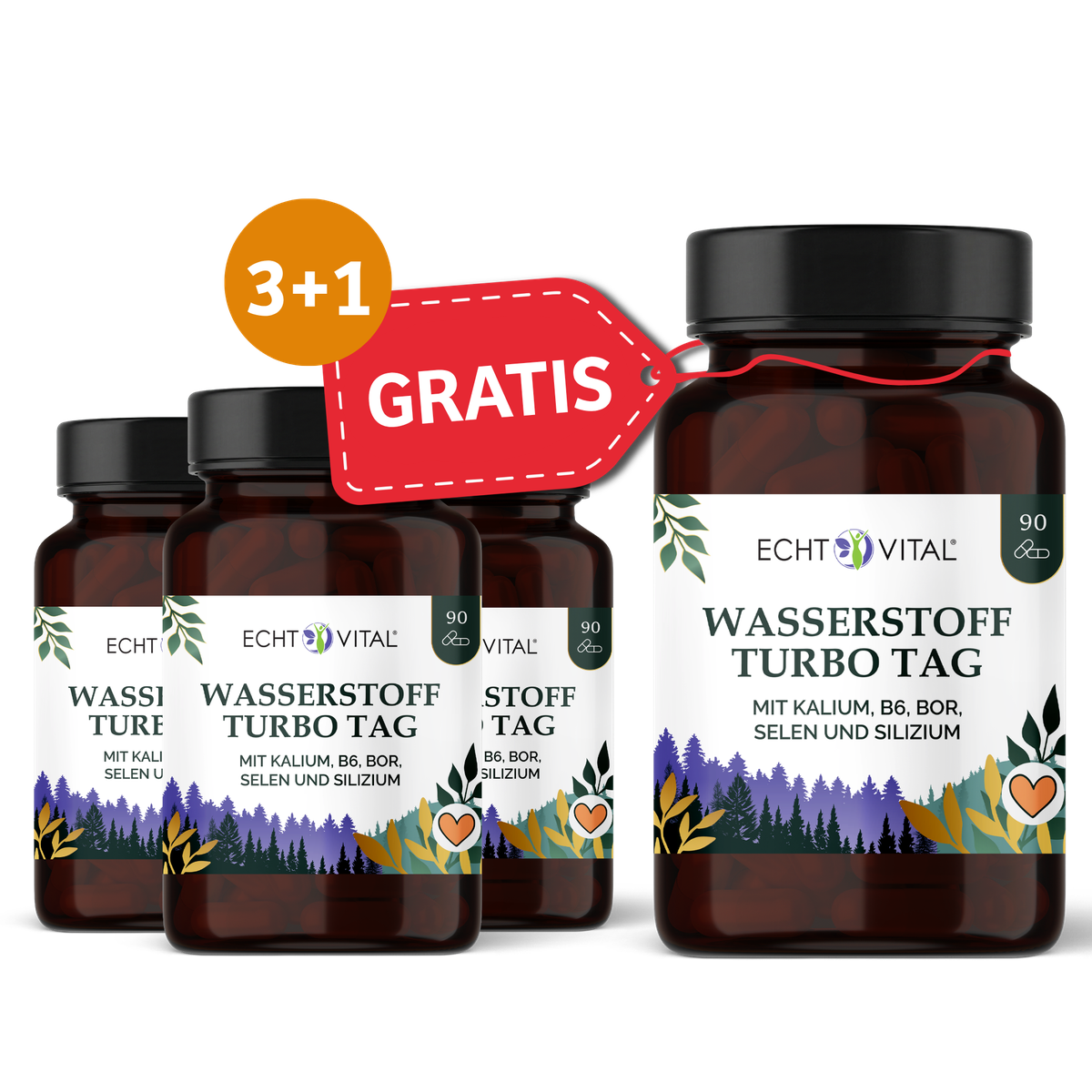 Wasserstoff-Turbo-Tag, Nahrungsergänzung, Kalium, B6, Selen, Wasserstoff, Turbo, Tag, Kapseln, Vitamine