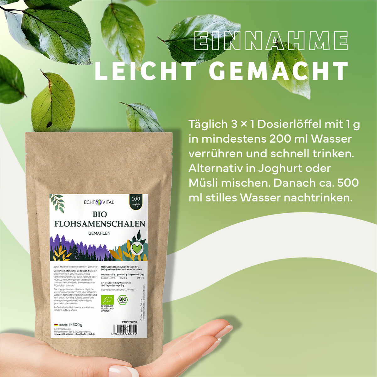 Kräuterig, Pflanze, Werbung, Plakat, Blatt, Bio Flohsamenschalen, Pflanzenbasierte Nahrungsergänzung, Bio-Produkt, Mehlverpackung, 300 g, Bio, Flohsamenschalen, Pulver, Küchenprodukt, Naturprodukt, Bio, Flohsamenschalen, Mehlpackung, Kügelchen, Naturprodu
