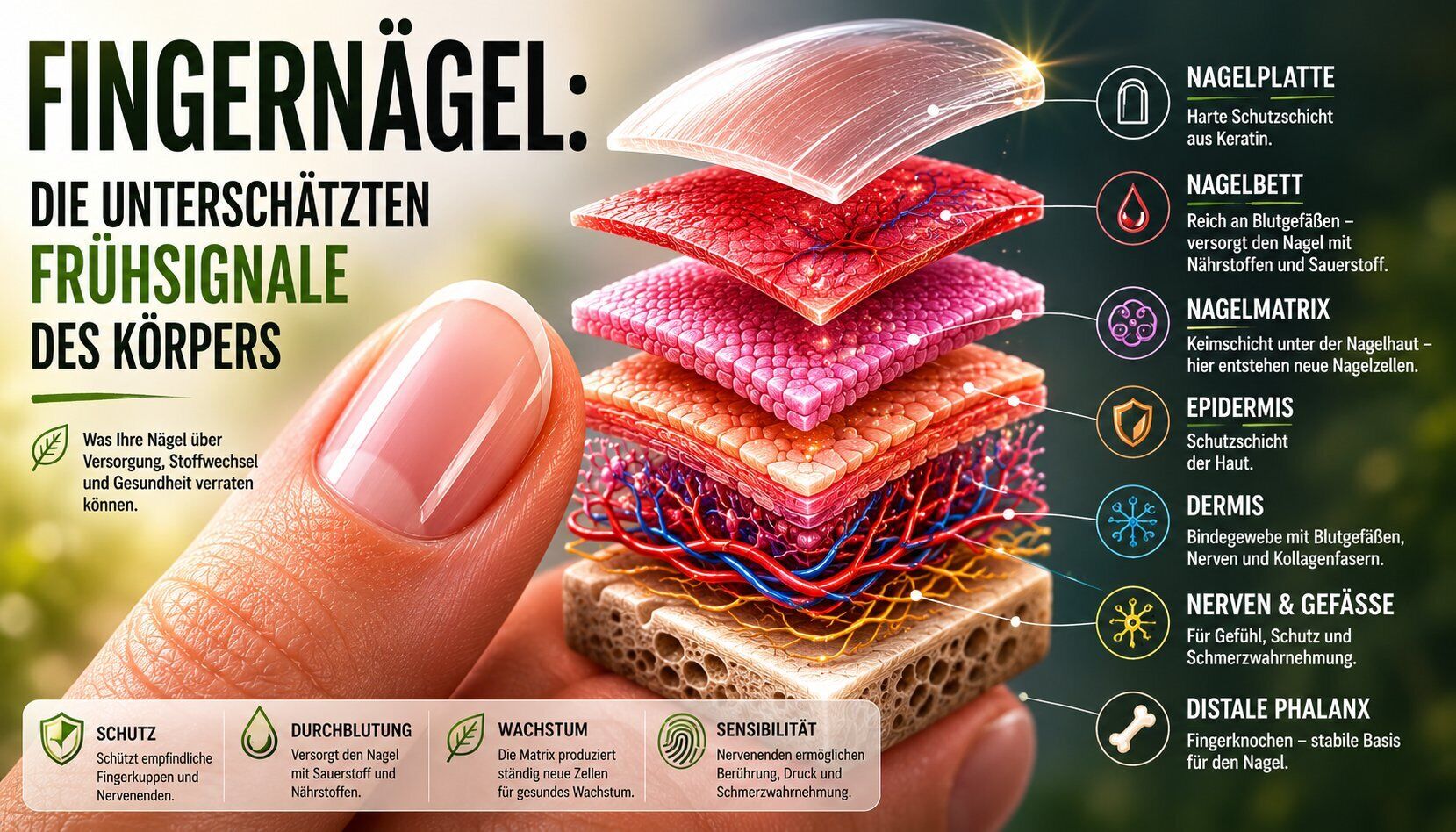 nagelplatte, nagelbett, nagelmatrix, epidermis, dermis