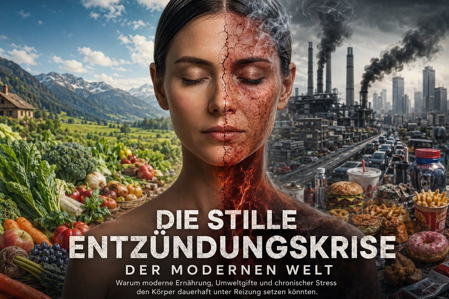 Krankheit, Pollution, Umweltverschmutzung, Frische Ernährung, Gesundheit, Kopf-Schulter-Poster, Umweltbelastung, Industrie und Umwelt, Klimawandel, Gesundheitsthema