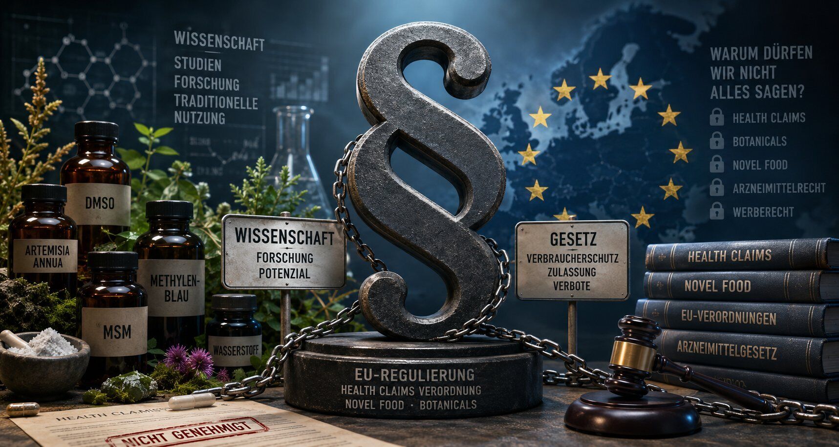Parlamentsrecht, EU-Verordnung, Hammer, Chemieflaschen, Rechtszeichen, paragraf, paragraph?, Oops