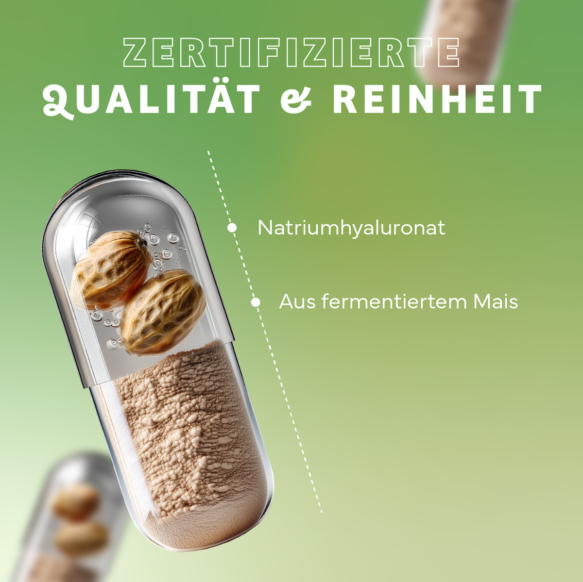 Werbung, Erwachsener, Weiblich, Person, Frau, Werbung, Erwachsener, Weiblich, Person, Frau, Natriumhyaluronat, Maisfermentation, Kapsel, Pillenform, Kosmetik?