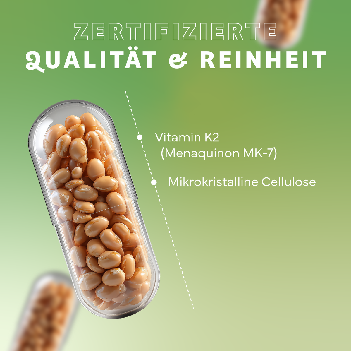 Bohne, Essen, Produzieren, Gemüse, Soja, Bohne, Essen, Produzieren, Gemüse, Soja, Kapsel, Reinheit, Vitamine, Mikrokristalline Zellulose, Vitamin K2