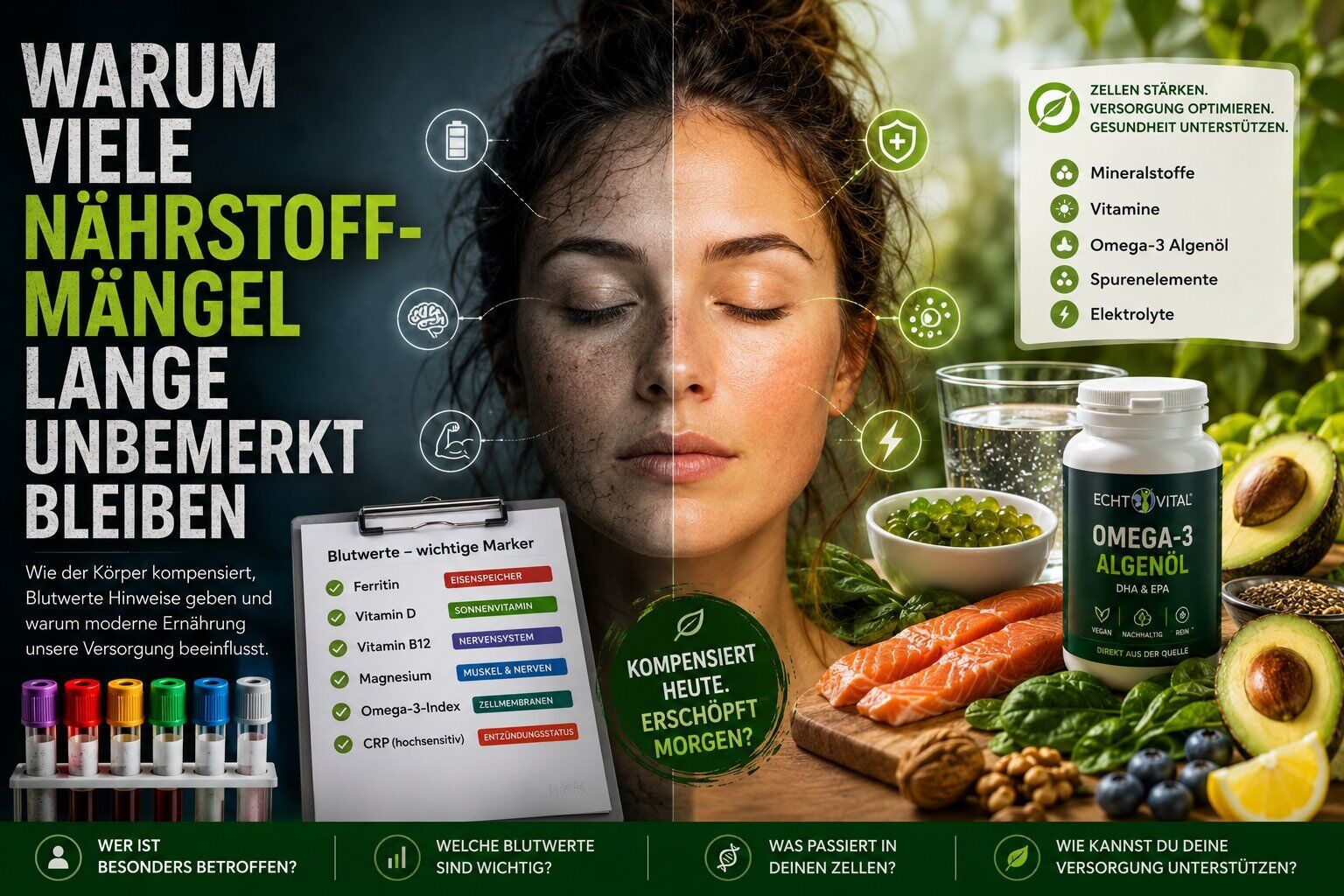 Mangel, Nährstoffe, Omega-3, Algenöl, Vitamine, Omega-3, Algenöl, Vitamine, Mineralstoffe, Nährstoffe