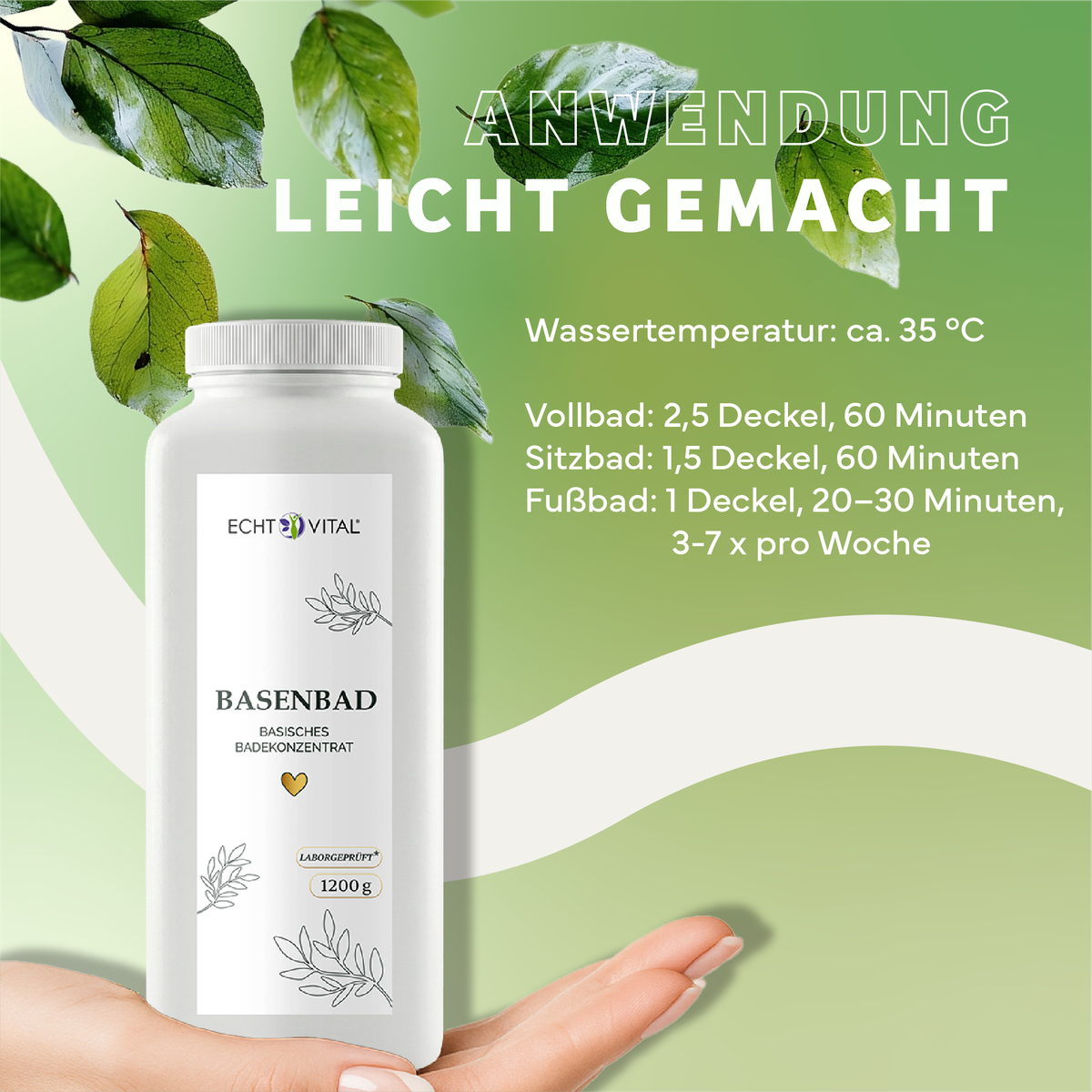 Kräuterig, Kräuter, Pflanze, Werbung, Flasche, Badekonzentrat, Basenbad, 1200 g, Badezusatz, Konzentrate, Badekonzentrat, Basenbad, 1200 g, Weißer Flasche, Fußbad