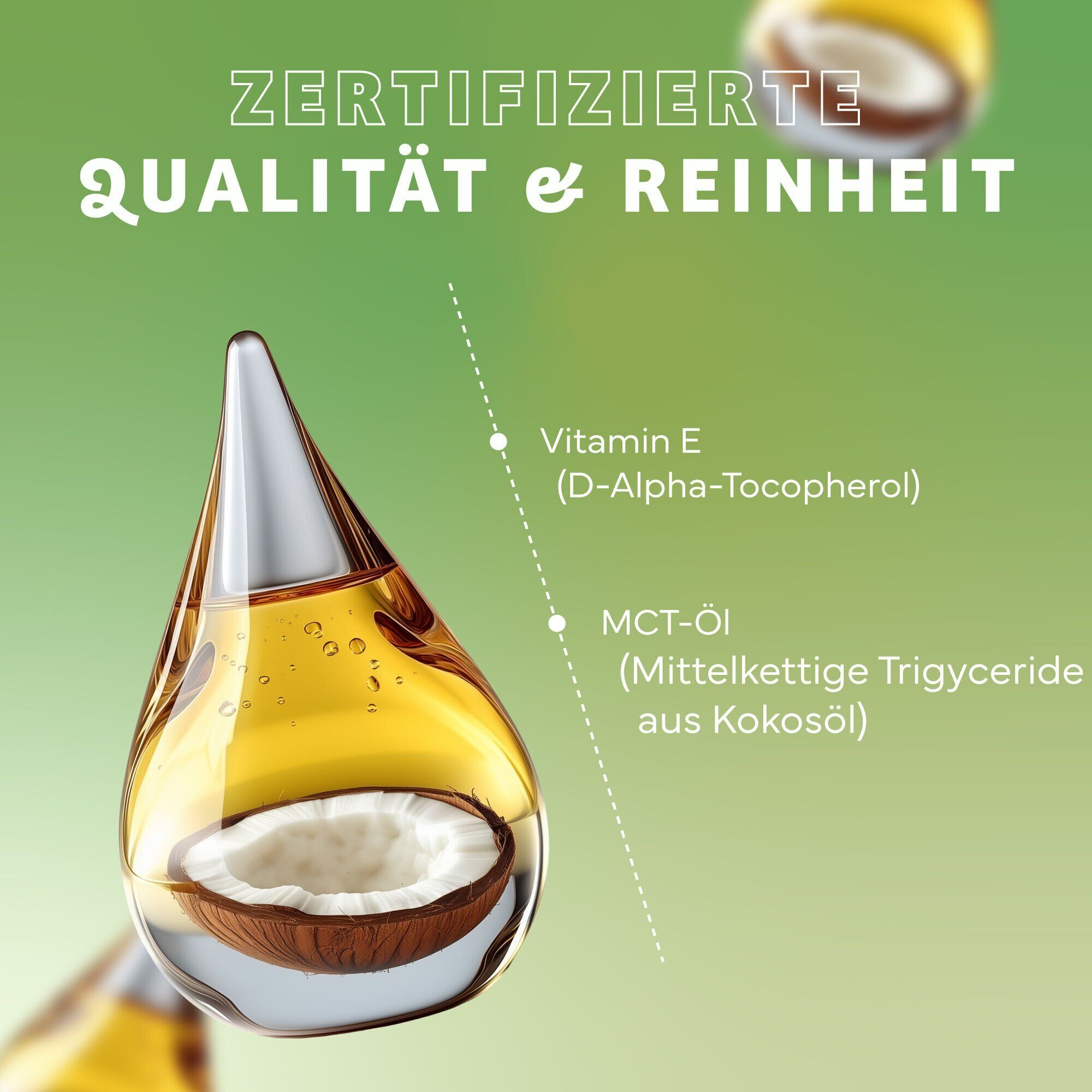 Werbung, Plakat, Kokosöl, Vitamin E, MCT-Öl, Kokosnuss, Flüssigöl