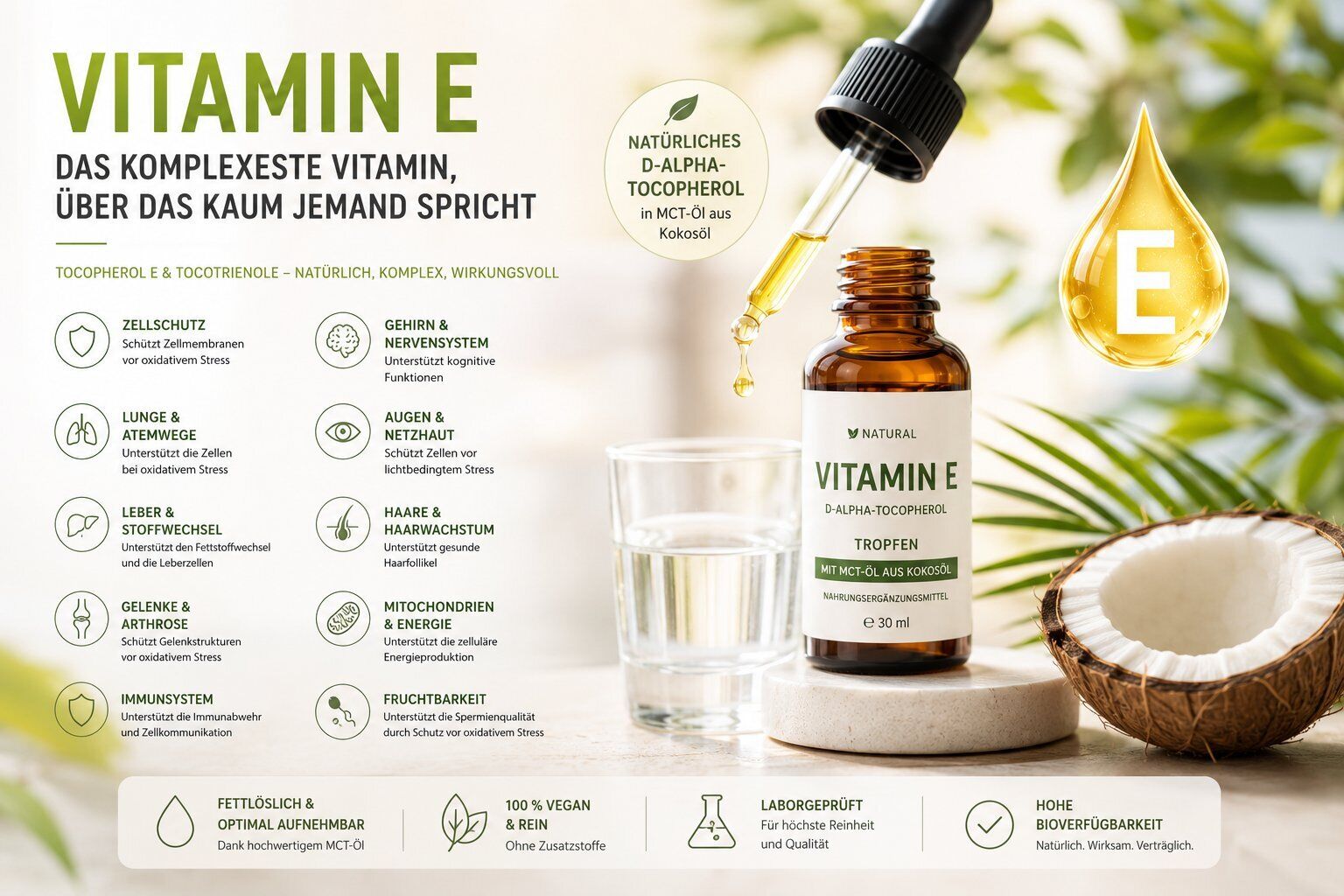 vitamin e, vitamin E-öl, kokosöl, d-alpha-tocopherol, natürliches ergänzungsmittel, Vitamin E, Kapsel, Öl, Kokosöl, D-Alpha-Tocopherol