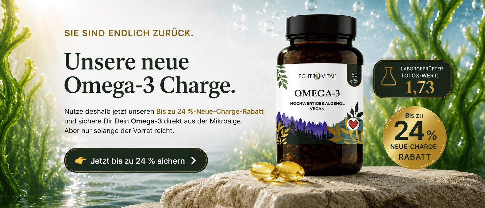 Neue Omega-3 Charge – bis zu 24% Neue-Charge-Rabatt, laborgeprüfter TOTOX-Wert 1,73