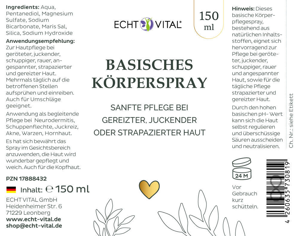 Seite, Text, Körperspray, Pflege, Hautpflege, basisch, 150 ml