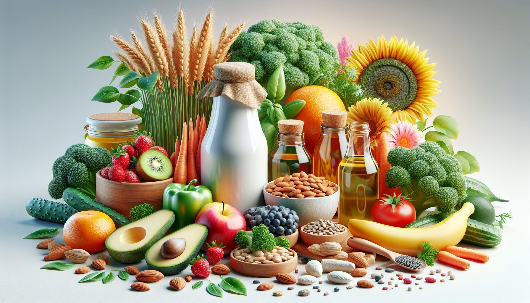 Essen, Mittagessen, Mahlzeit, Obst, Produzieren, Obst, Gemüse, Korbfrüchte, Nusskernmandel, Getränkeflasche