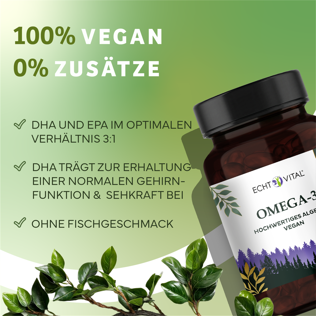 Kräuterig, Kräuter, Pflanze, Werbung, Astragalus, Omega-3, Vegan, Flasche, Nahrungsergänzung, Supplement
