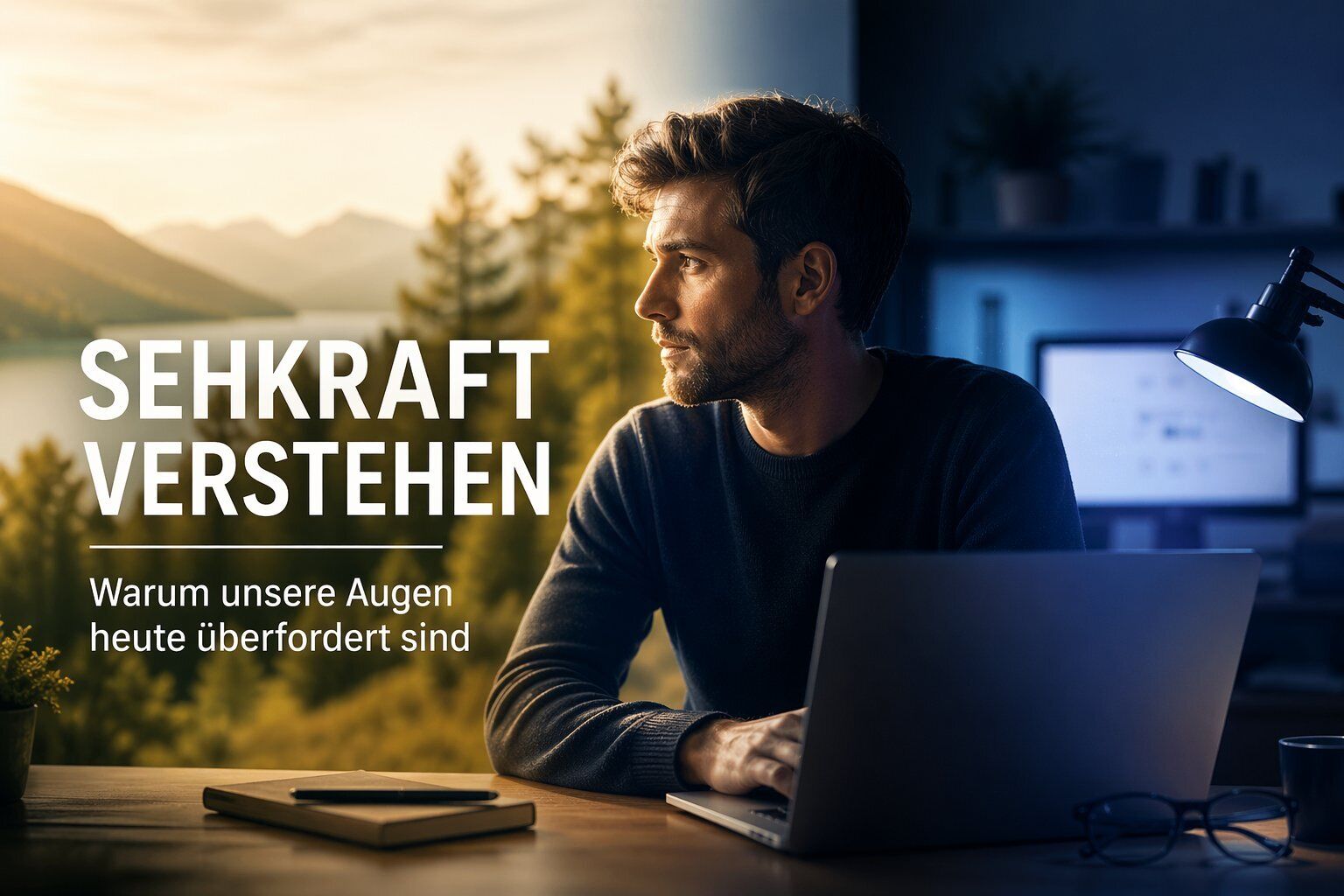 Laptop, Büro, Arbeitsplatz, Brille, Text-Overlay, laptop, mann, tisch, lampe, brille
