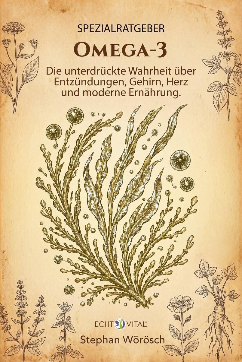 buch, omaga-3, illustration, pflanzen, herbal, Omega-3, Buchcover, Kräuterillustration, Stephan Wörösch, ECHT VITAL, Omega-3, Buchcover, Stephan Wörösch, EchtVITAL, Entzündungen, Gehirn, Herz, Ernährung